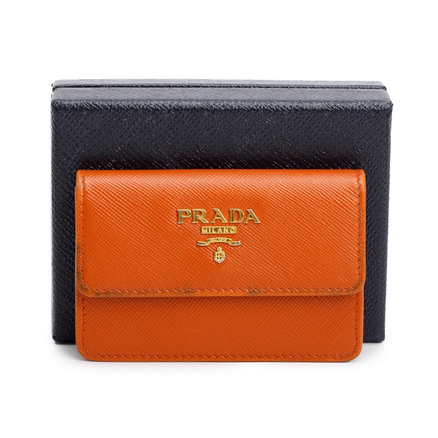 Prada Orange Saffiano Leather Flap Card Holder