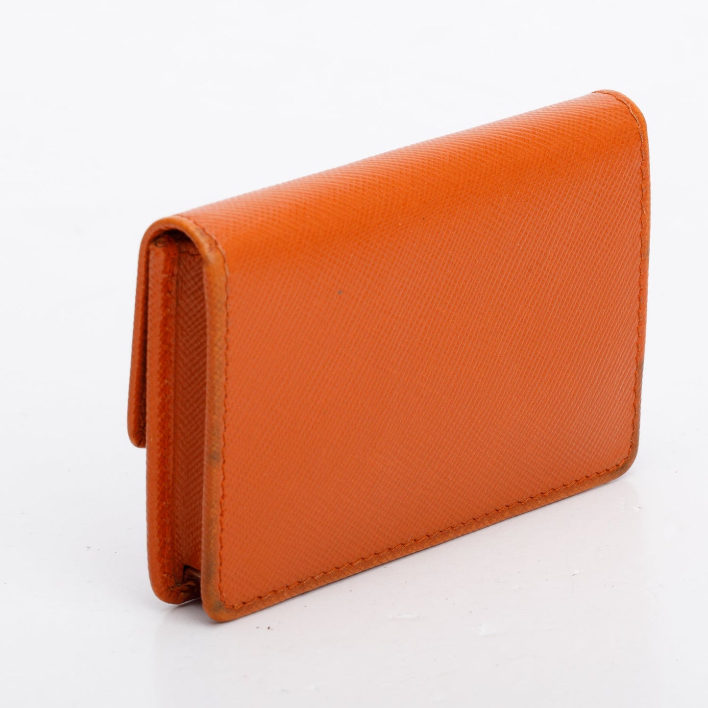 Prada Orange Saffiano Leather Flap Card Holder