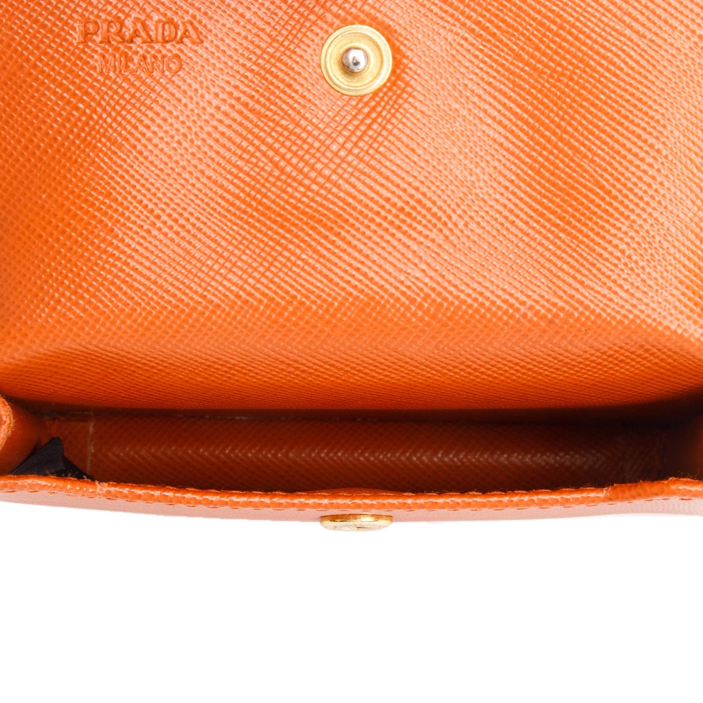Prada Orange Saffiano Leather Flap Card Holder