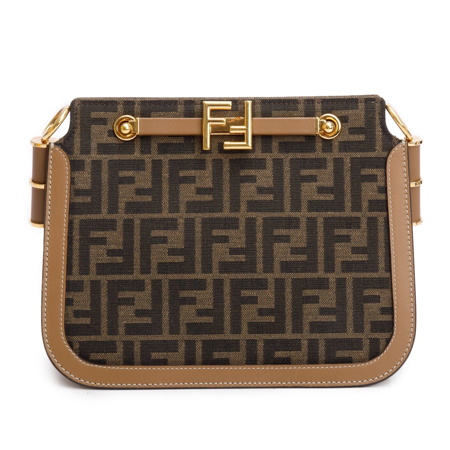 Fendi 2021 Brown FF Zucca Canvas Tan Leather Trim Medium Touch Shoulder Bag