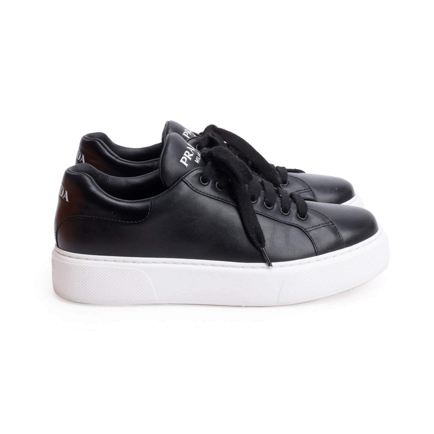 Prada 2022 Black Leather Platform Sneakers, Size 8