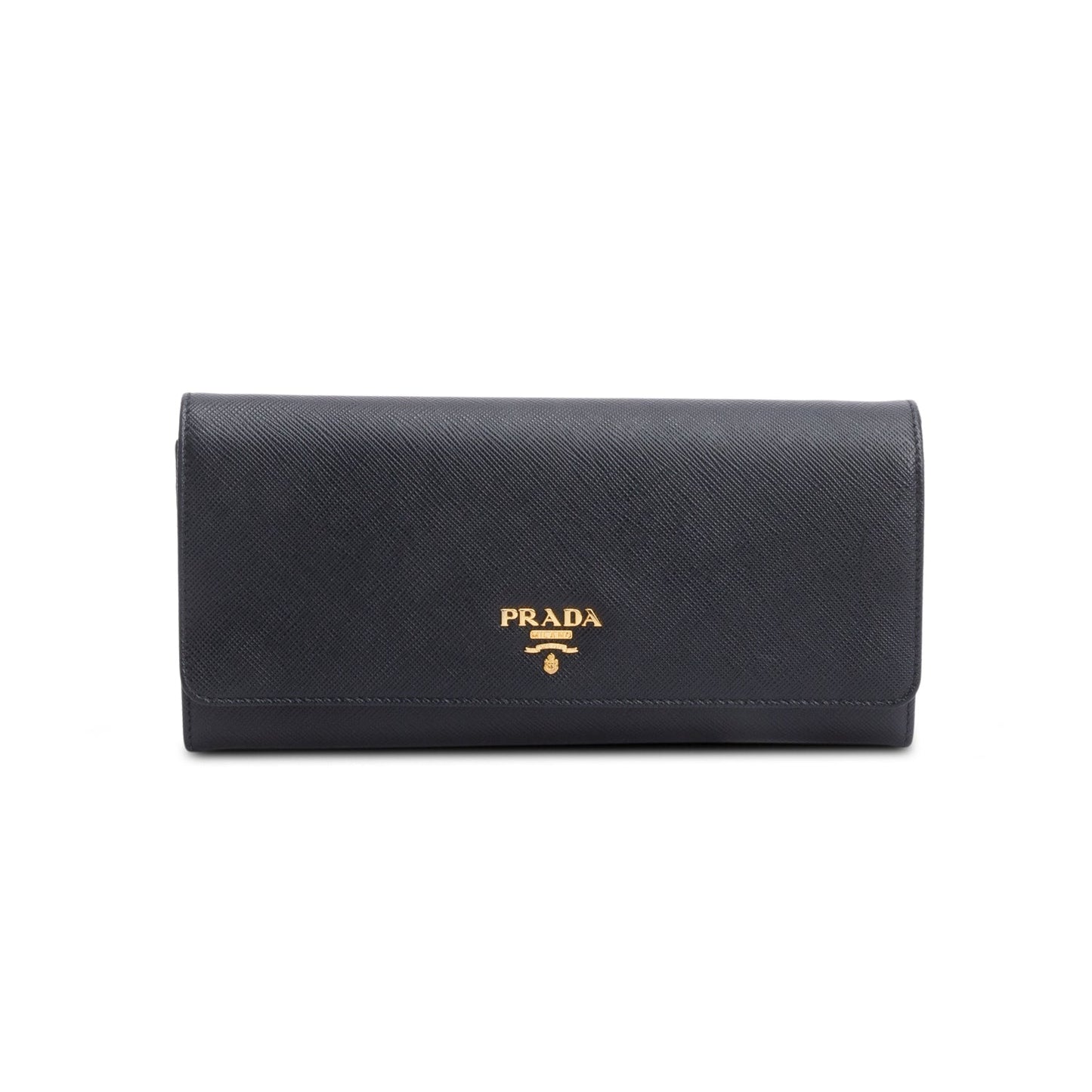 Prada Black Saffiano Metal Continental Wallet on Chain