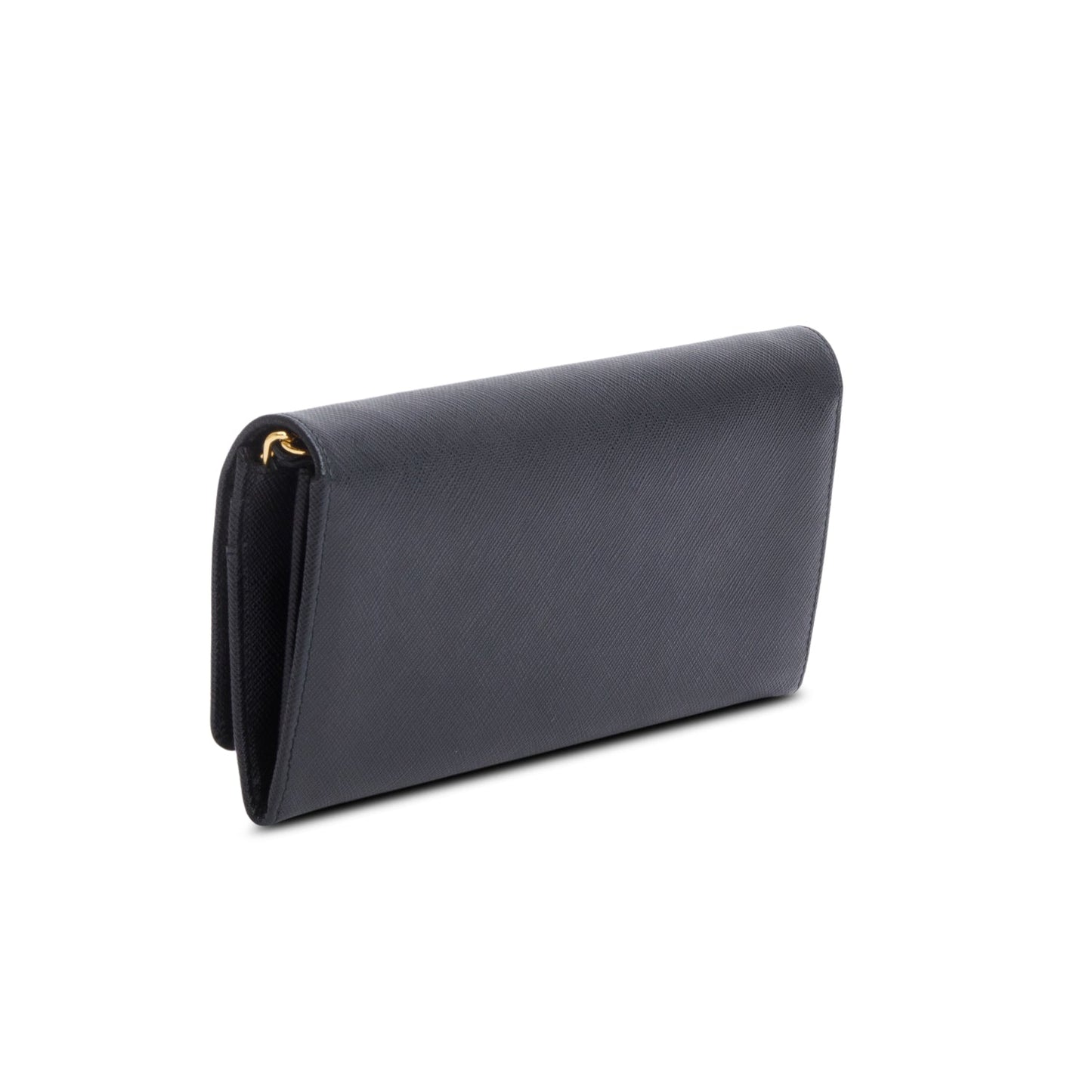 Prada Black Saffiano Metal Continental Wallet on Chain