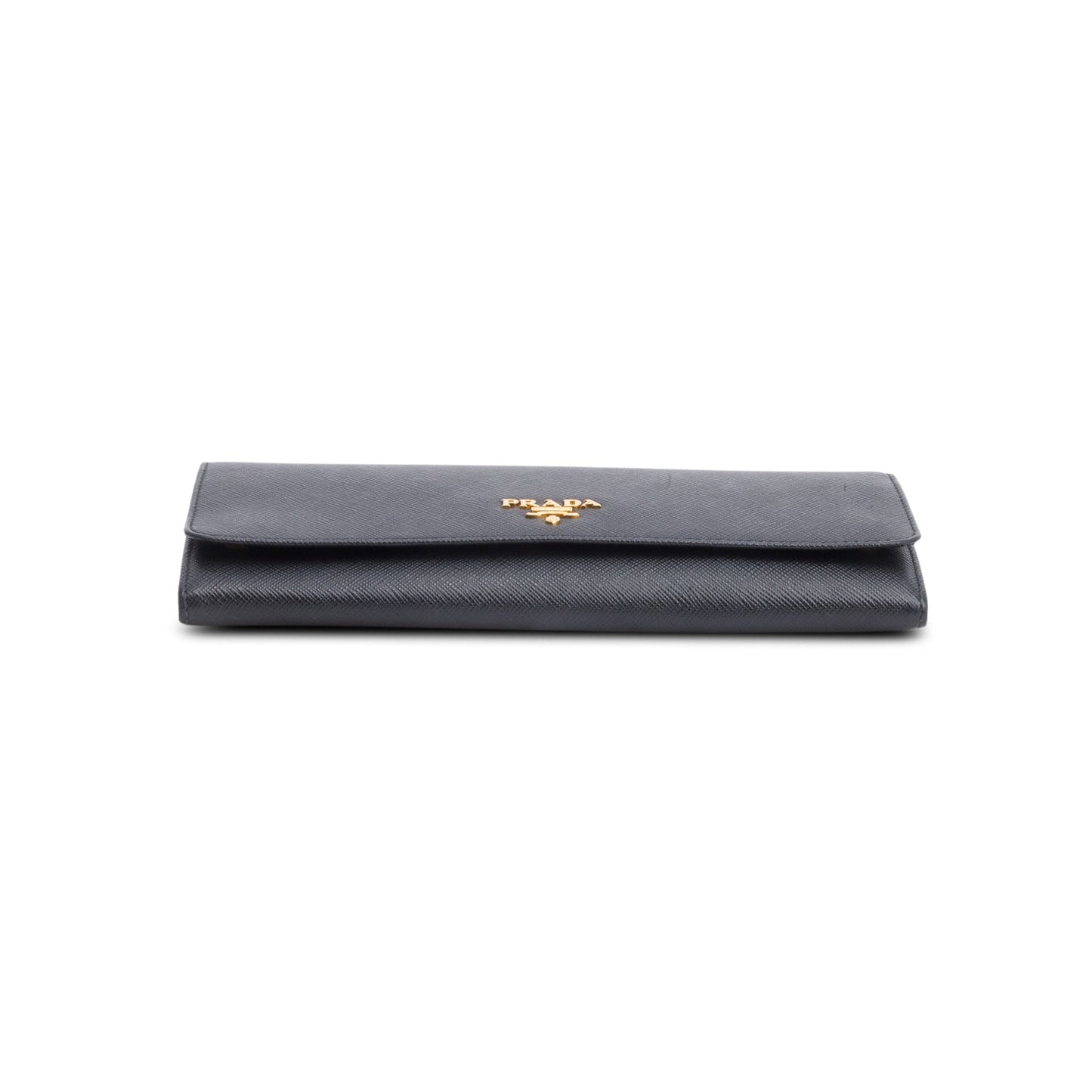 Prada Black Saffiano Metal Continental Wallet on Chain