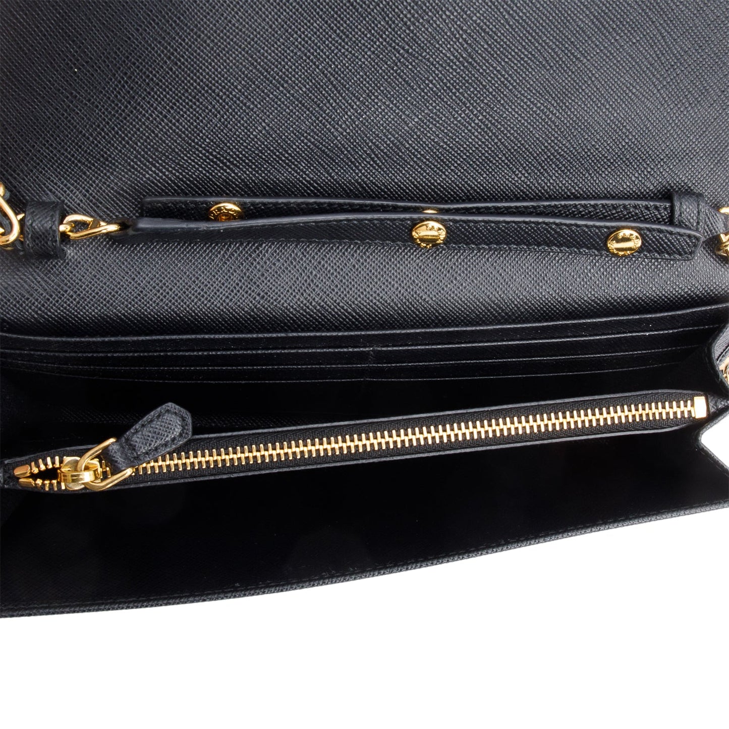 Prada Black Saffiano Metal Continental Wallet on Chain