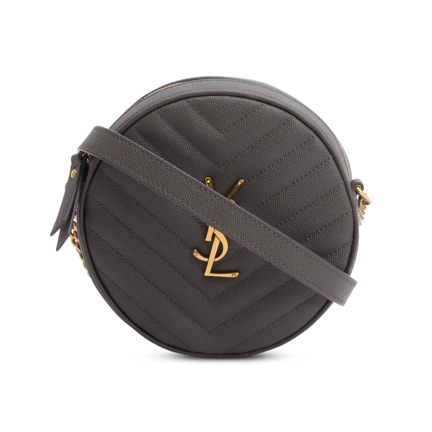 Saint Laurent 2020 Grey Matelasse Leather Chevron Quilted Round Camera Bag