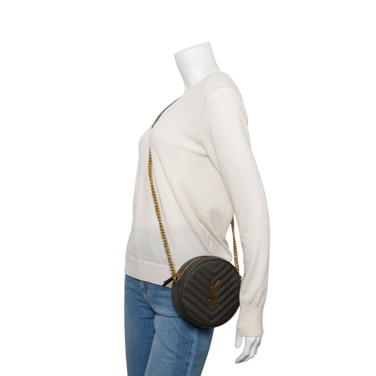 Saint Laurent 2020 Grey Matelasse Leather Chevron Quilted Round Camera Bag