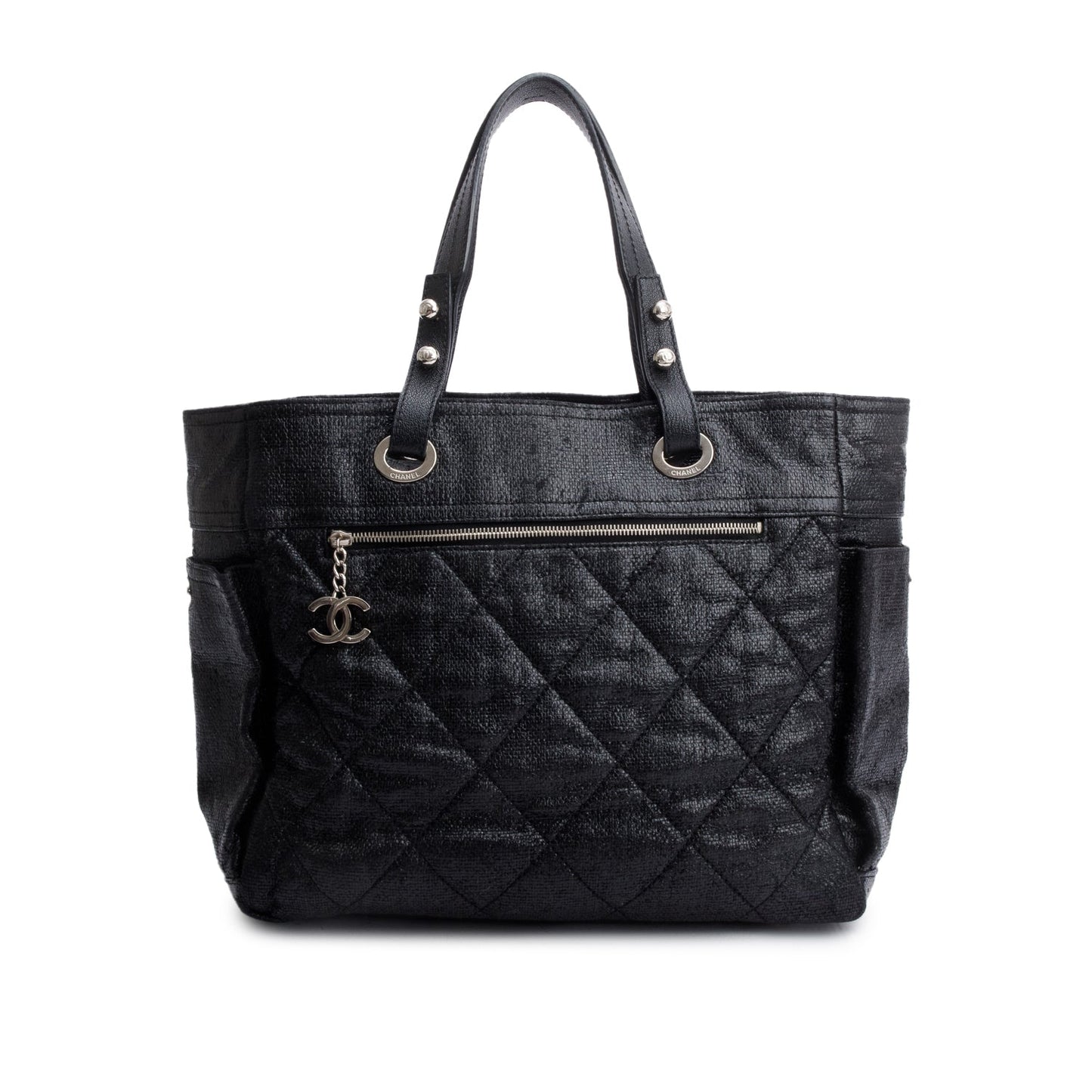 Chanel Black Quilted Coated Canvas Large Paris Biarritz Tote