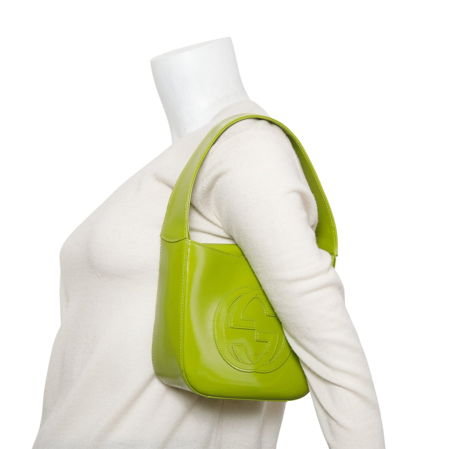 Gucci Vintage Green Patent Leather Interlocking Hobo Handle Bag