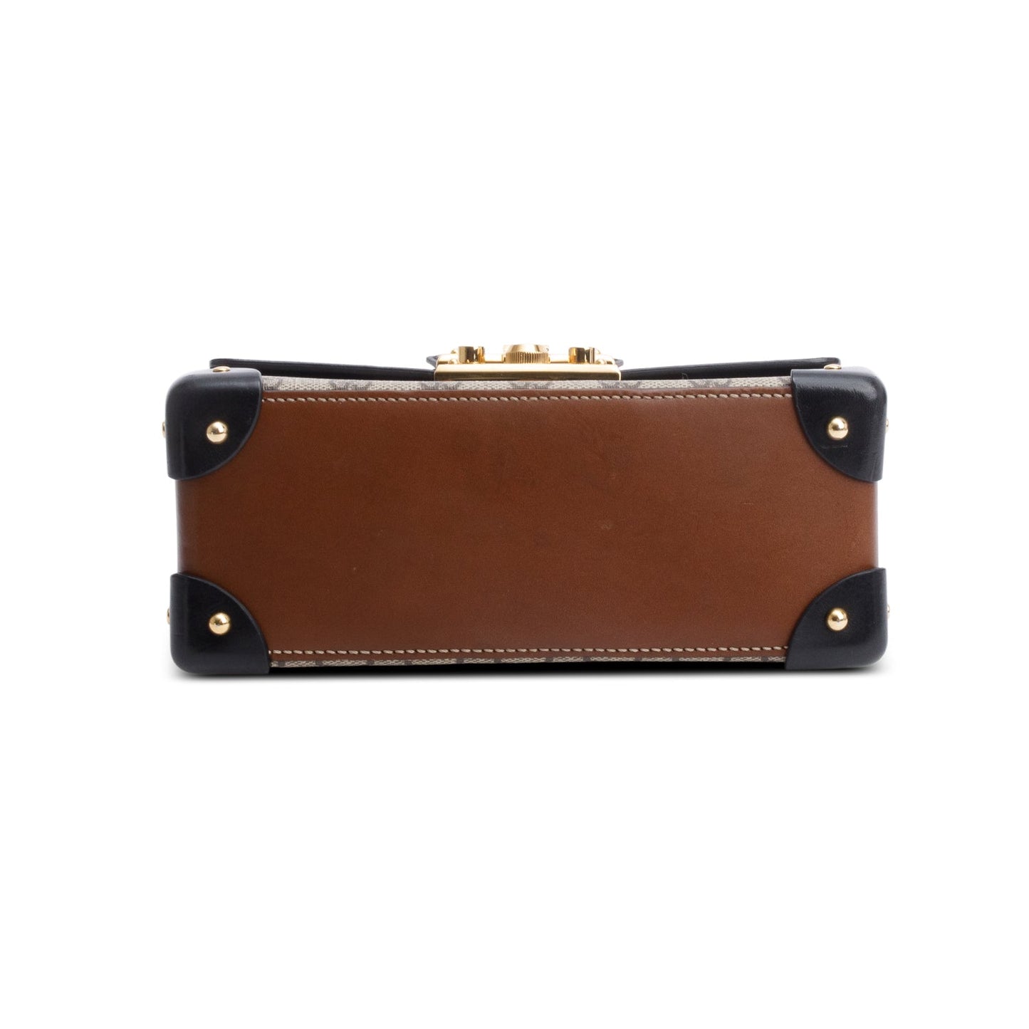Gucci GG Supreme Brown Leather Trim Small Padlock Bamboo Handle Bag