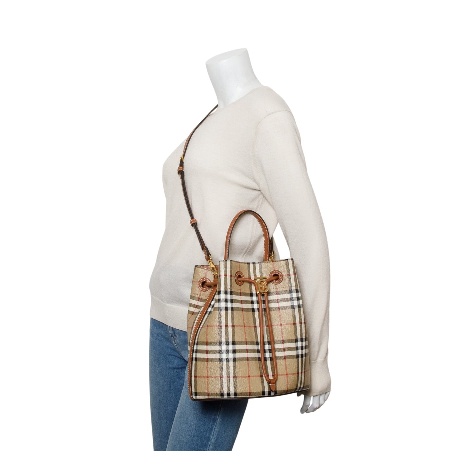 Burberry Check Coated Canvas Small TB Bucket Bag