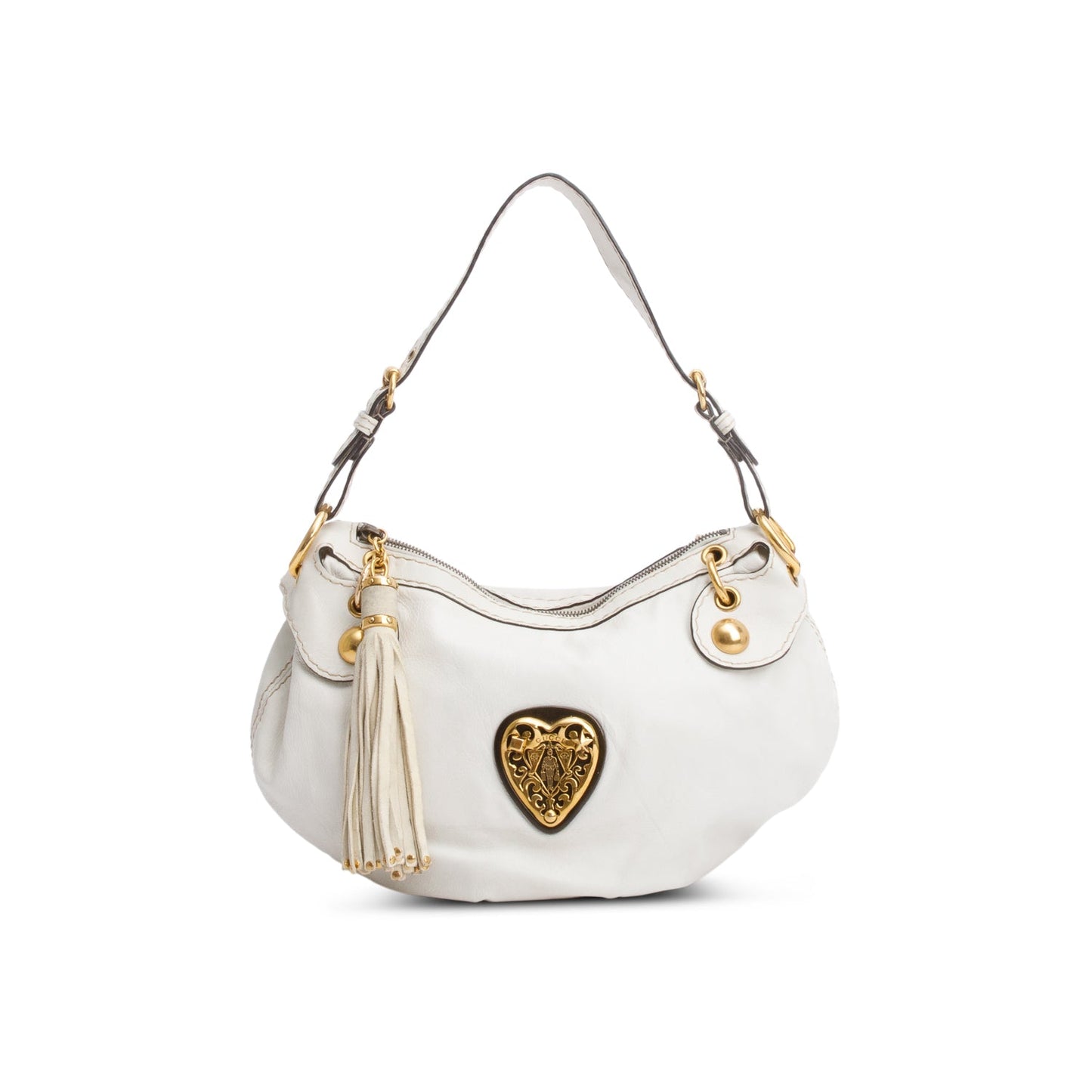 Gucci White Leather Babouska Hysteria Heart Hobo Bag
