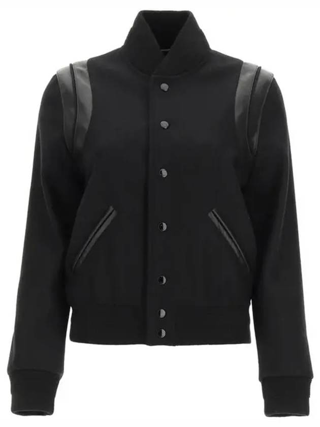 Luxury Saint Laurent Trending 2025 Women's Wool Varsity Bomber Jacket Black