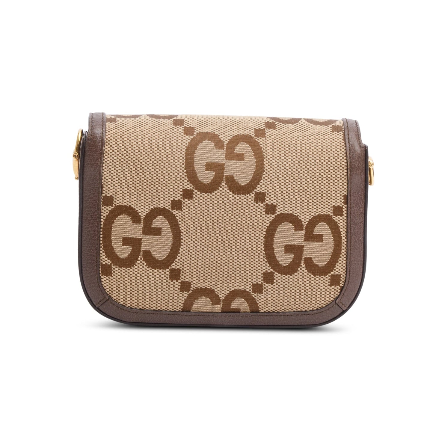 Gucci Jumbo GG Canvas Brown Leather Trim Horsebit 1955 Small Shoulder Bag