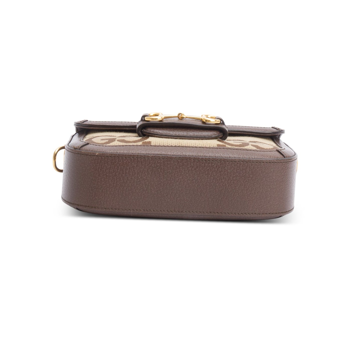 Gucci Jumbo GG Canvas Brown Leather Trim Horsebit 1955 Small Shoulder Bag