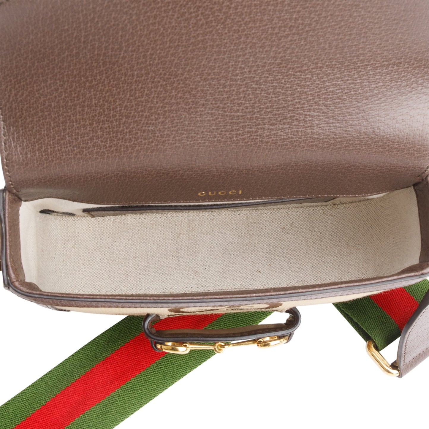 Gucci Jumbo GG Canvas Brown Leather Trim Horsebit 1955 Small Shoulder Bag