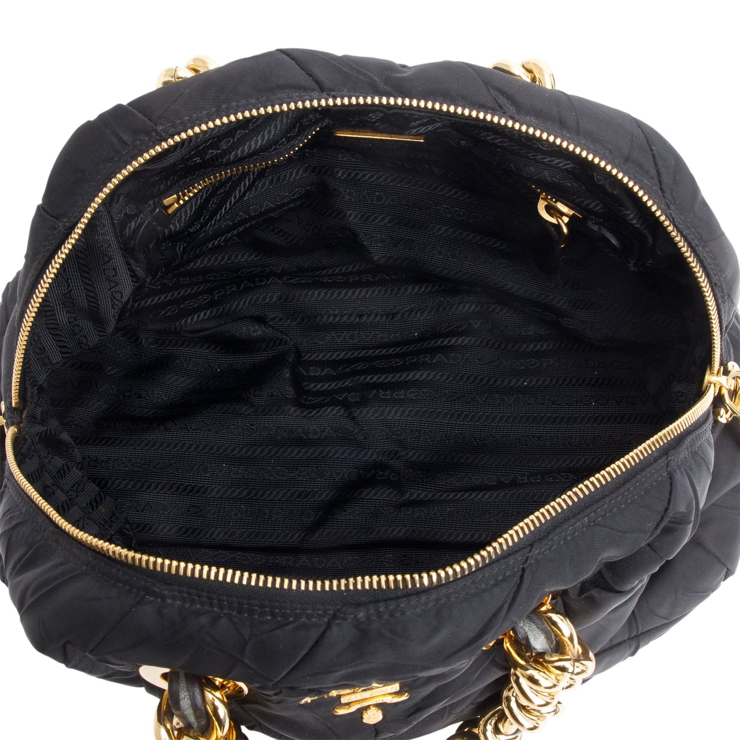 Prada Black Quilted Tessuto Chain Dome Bag