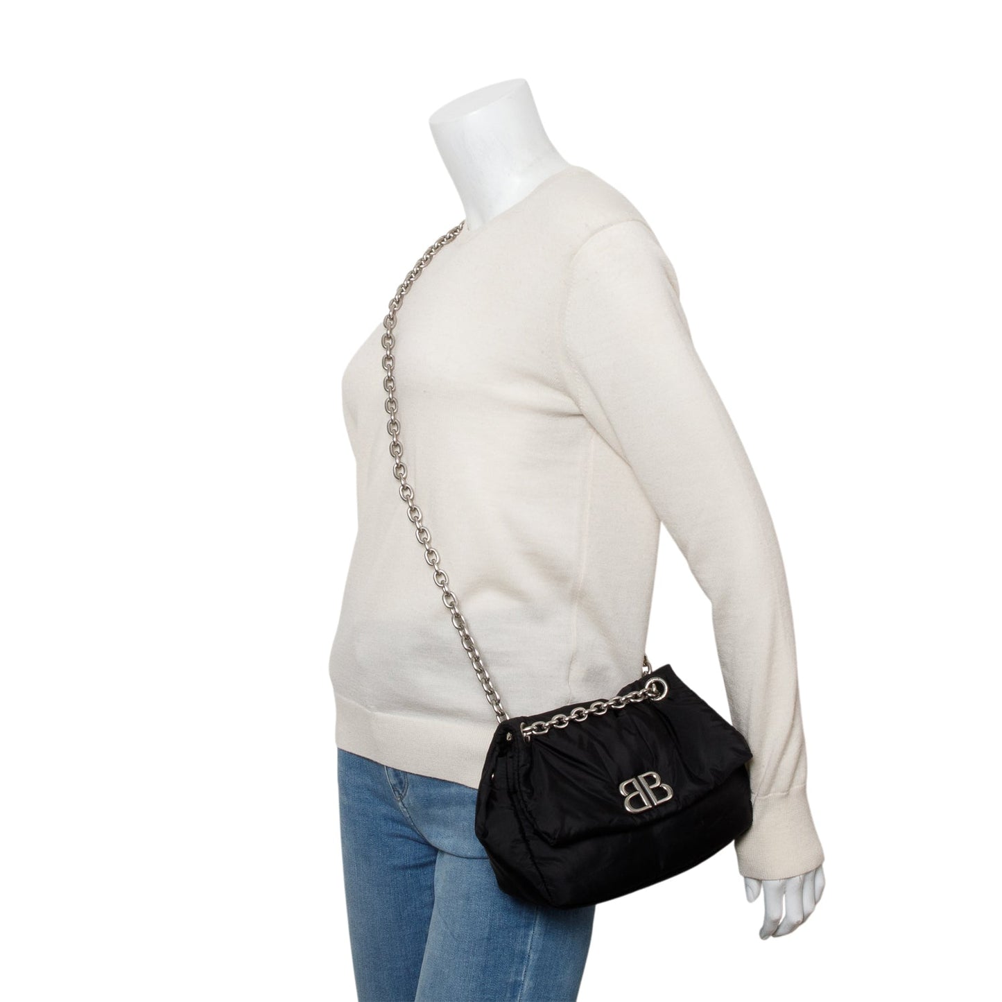 Balenciaga Black Nylon Mini Monaco BB Shoulder Bag