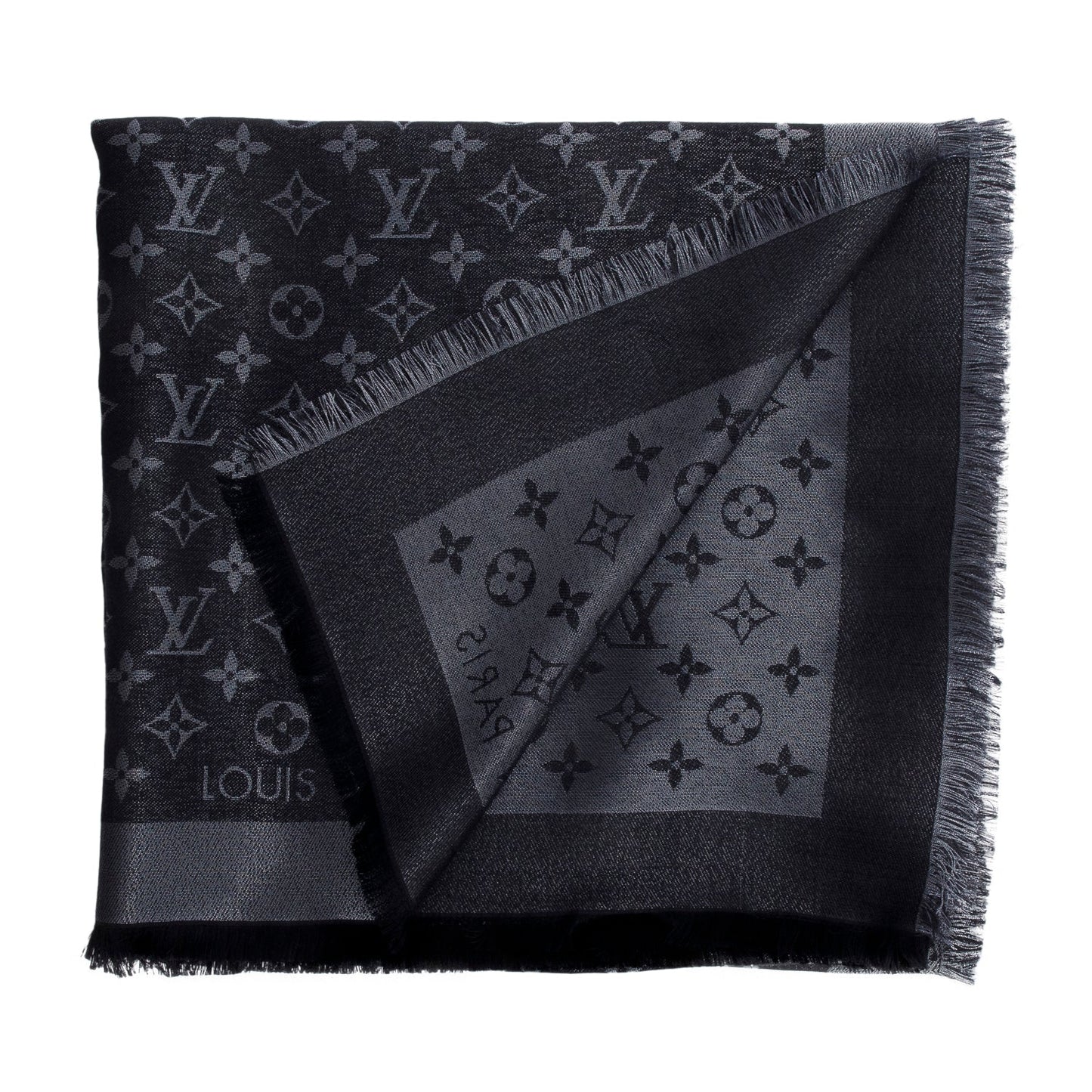 Louis Vuitton Black/Grey Monogram Silk/Wool My Daily Denim Shawl Scarf
