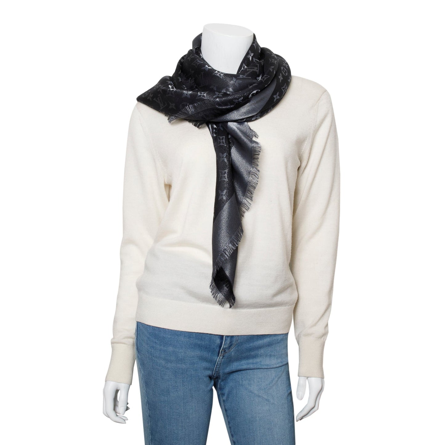Louis Vuitton Black/Grey Monogram Silk/Wool My Daily Denim Shawl Scarf