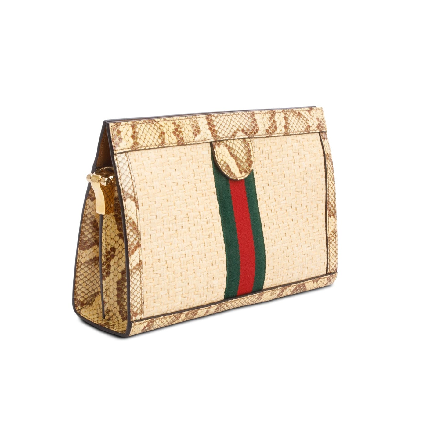 Gucci Beige Raffia Python GG Small Ophidia Chain Shoulder Bag