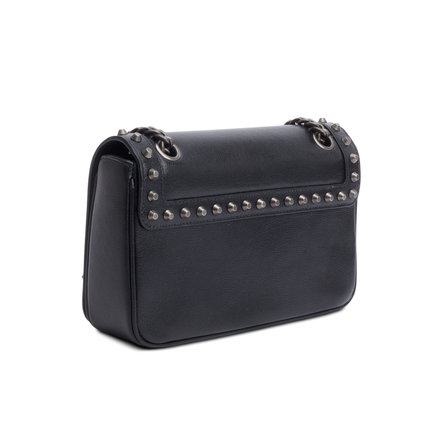 Prada Black Pattina Glace Calf Studded Crossbody Bag