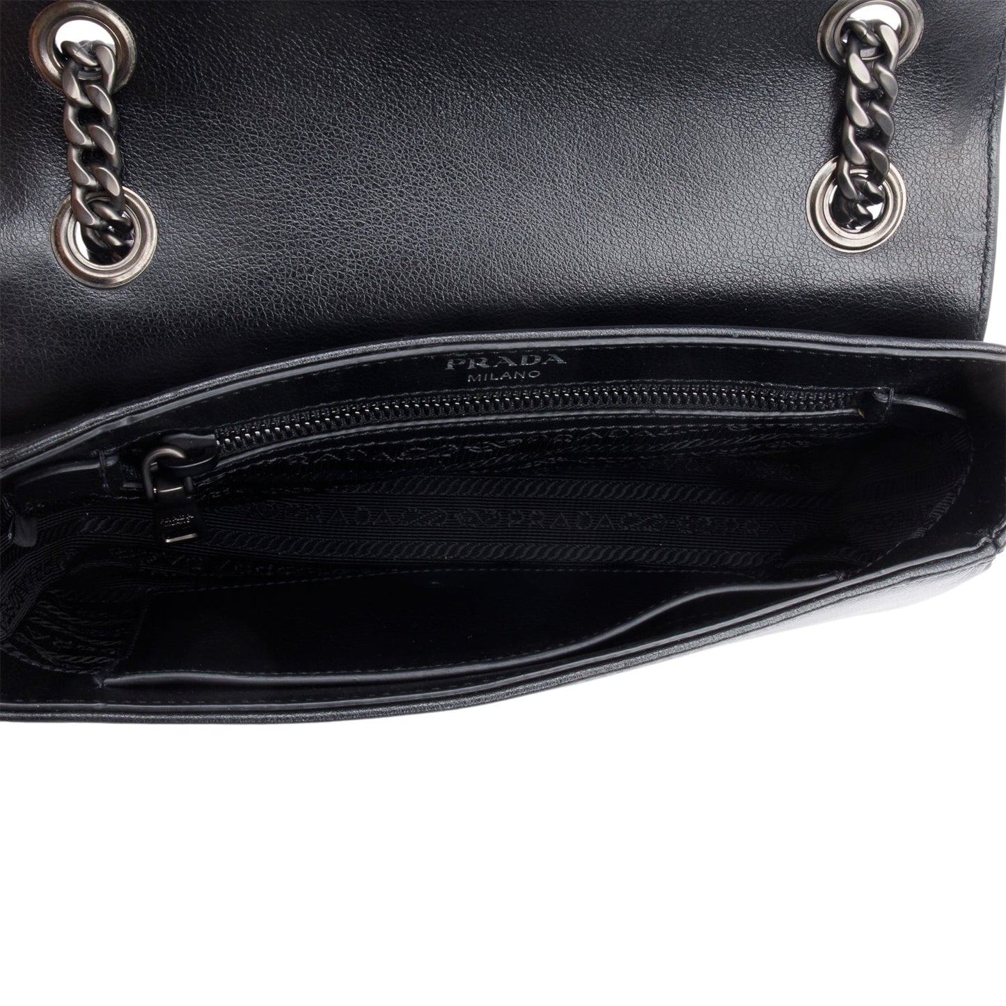 Prada Black Pattina Glace Calf Studded Crossbody Bag