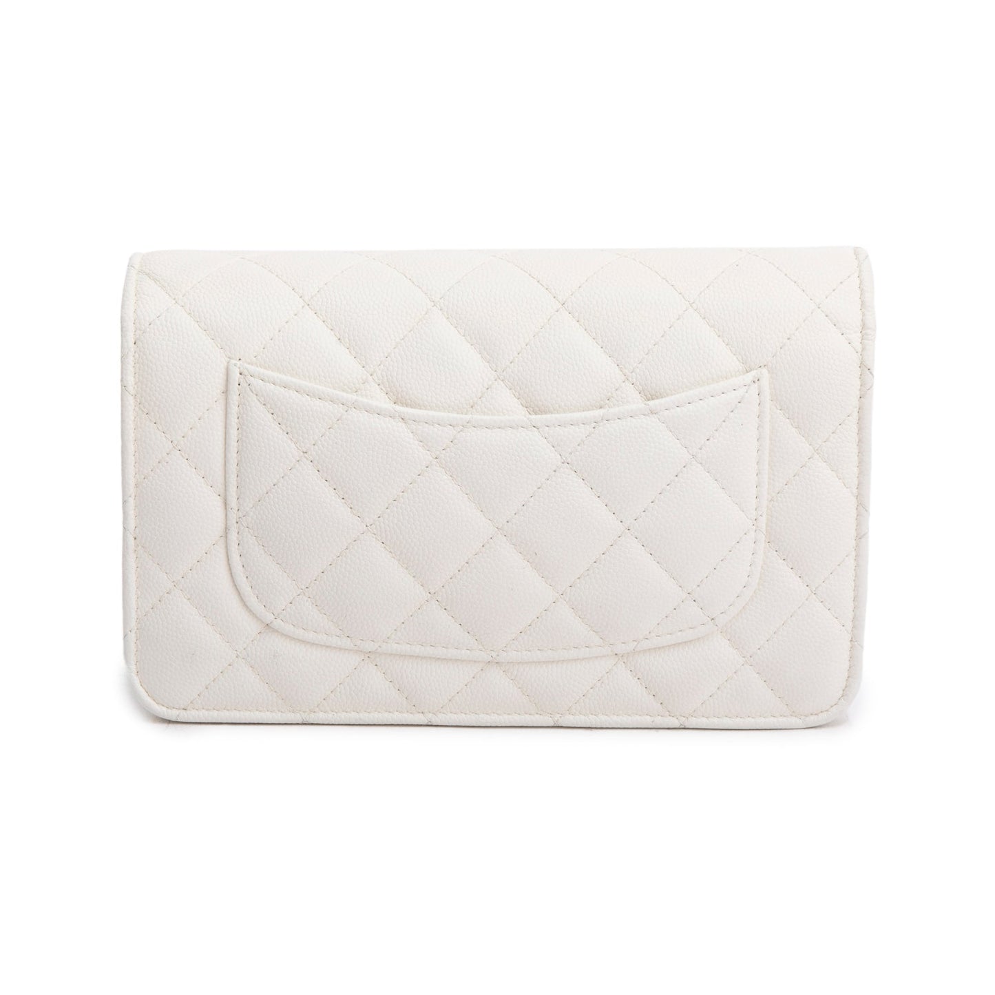 Chanel White Caviar Quilted Twist Your Buttons Wallet on Chain