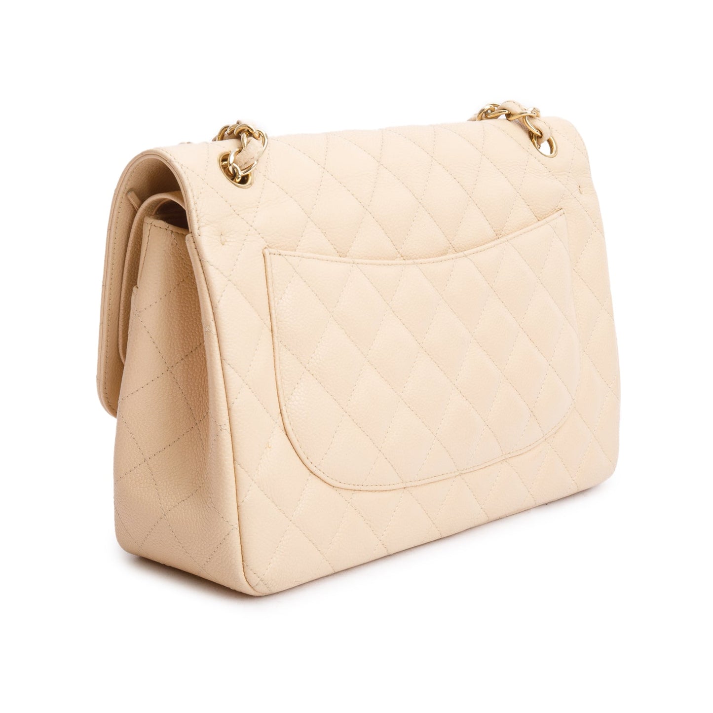 Chanel Beige Quilted Caviar Leather Classic Jumbo Double Flap Bag