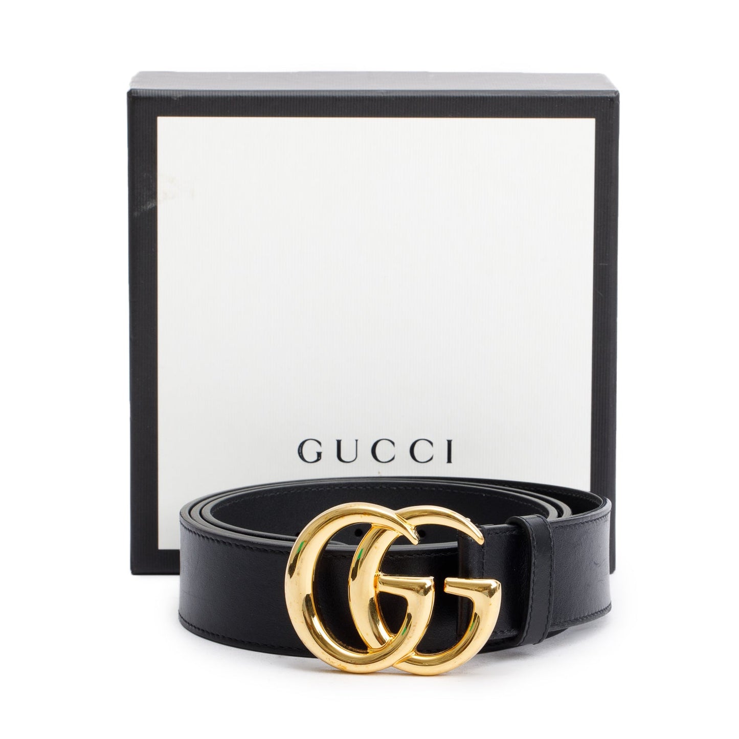 Gucci GG Marmont Black Wide Leather Shiny Buckle Belt 115 44