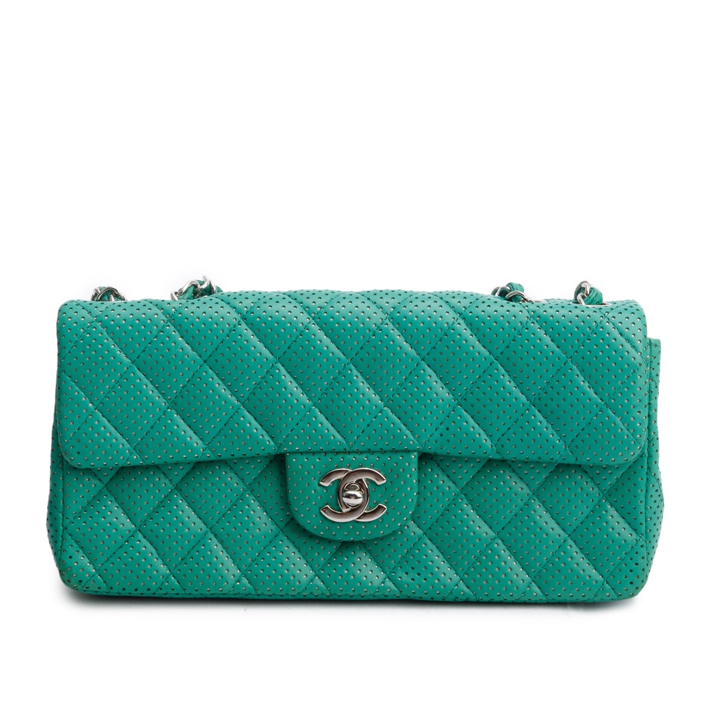 Chanel Green Lambskin Perforated East West Flap Bag