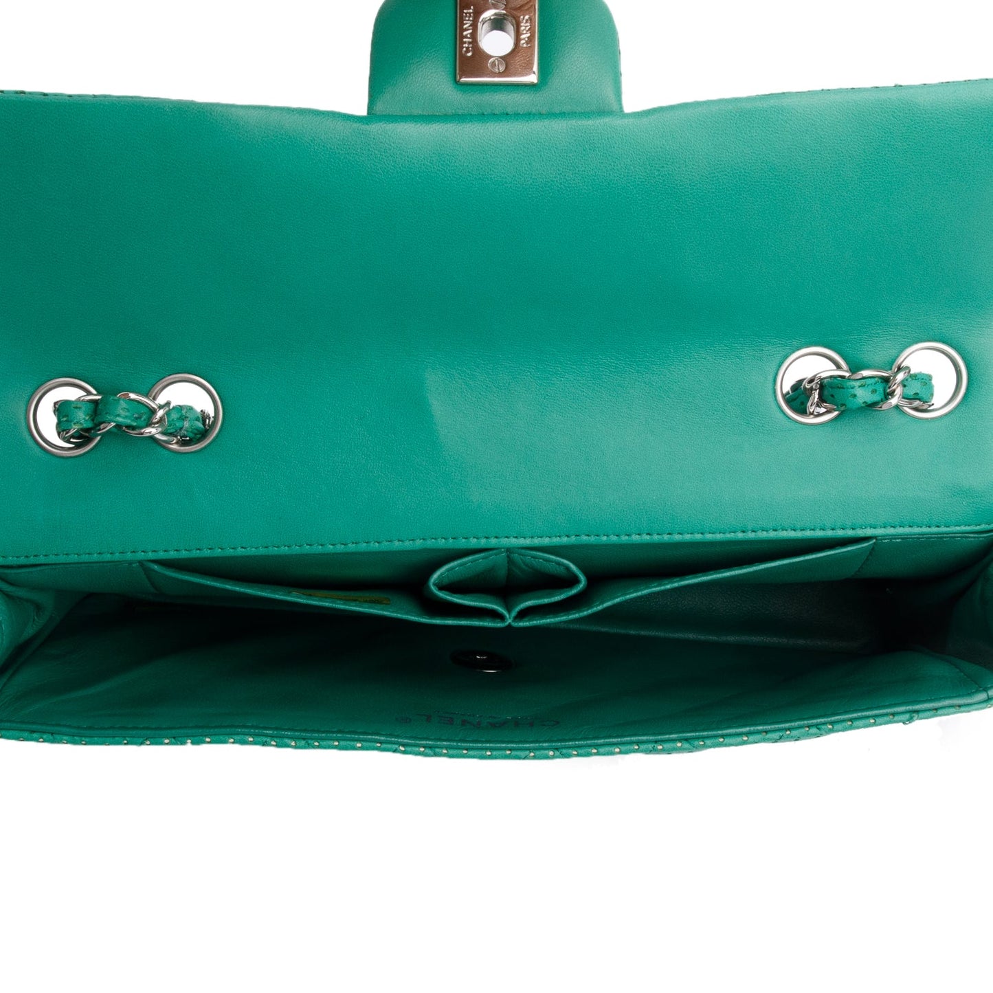 Chanel Green Lambskin Perforated East West Flap Bag