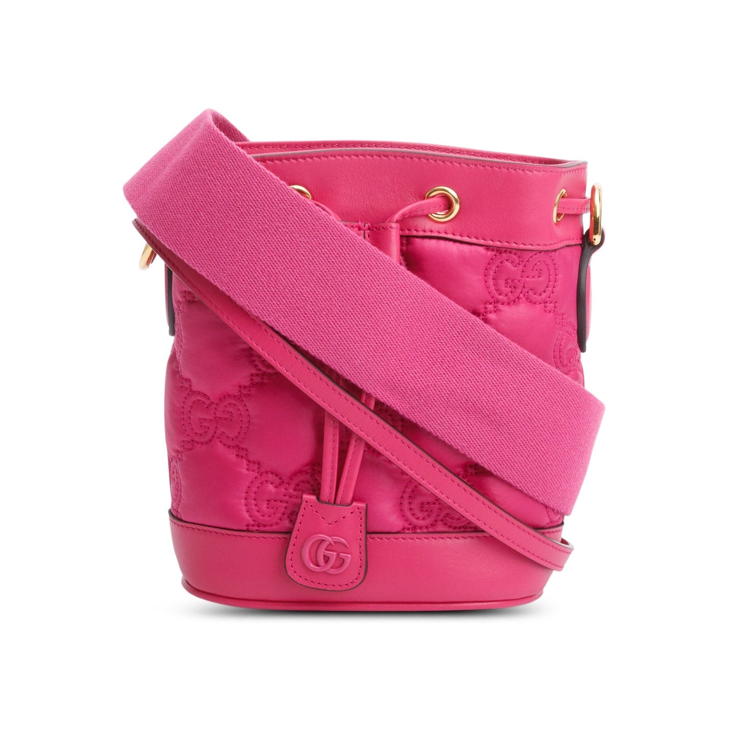 Gucci Pink Nylon Calfskin Enamel GG Bucket Bag