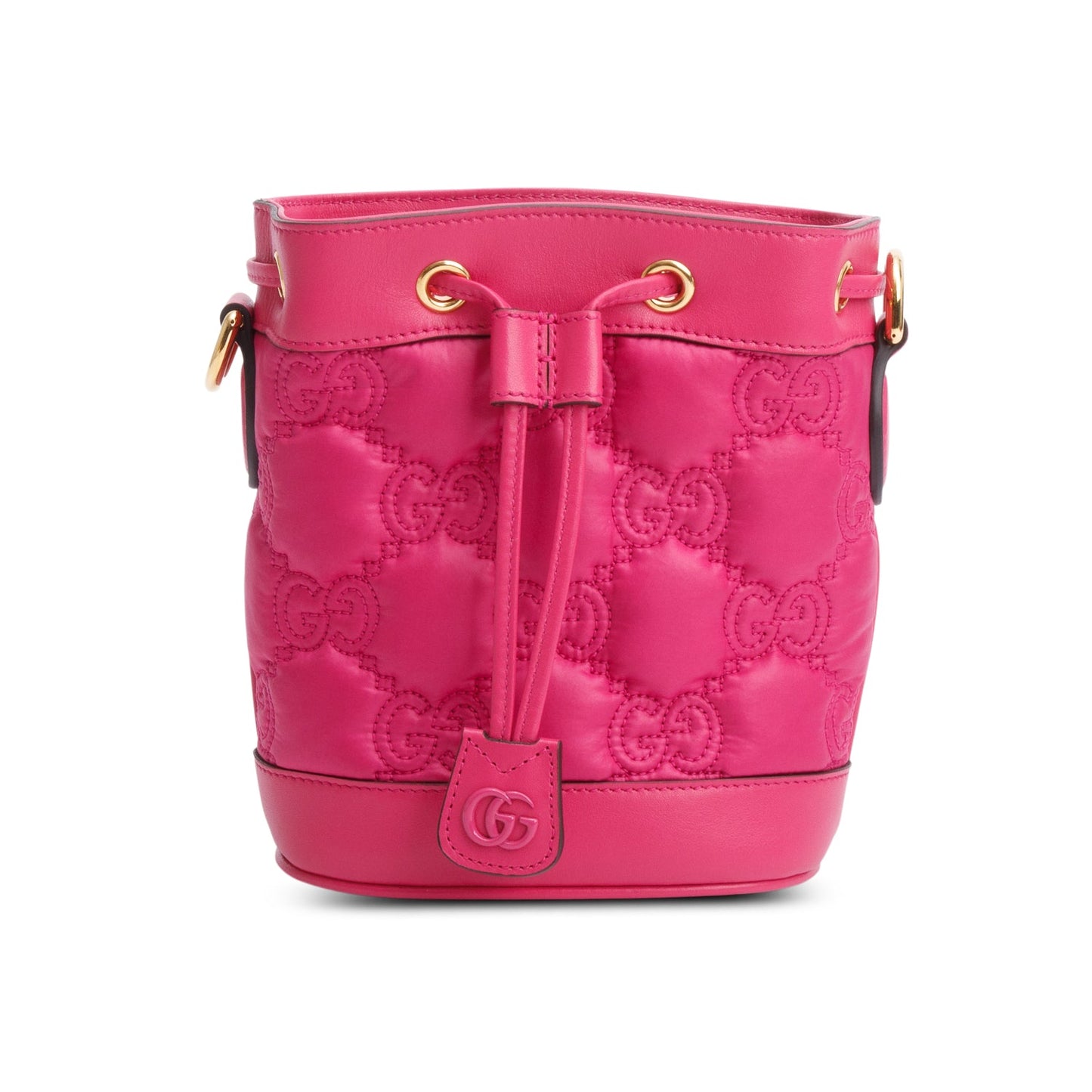 Gucci Pink Nylon Calfskin Enamel GG Bucket Bag