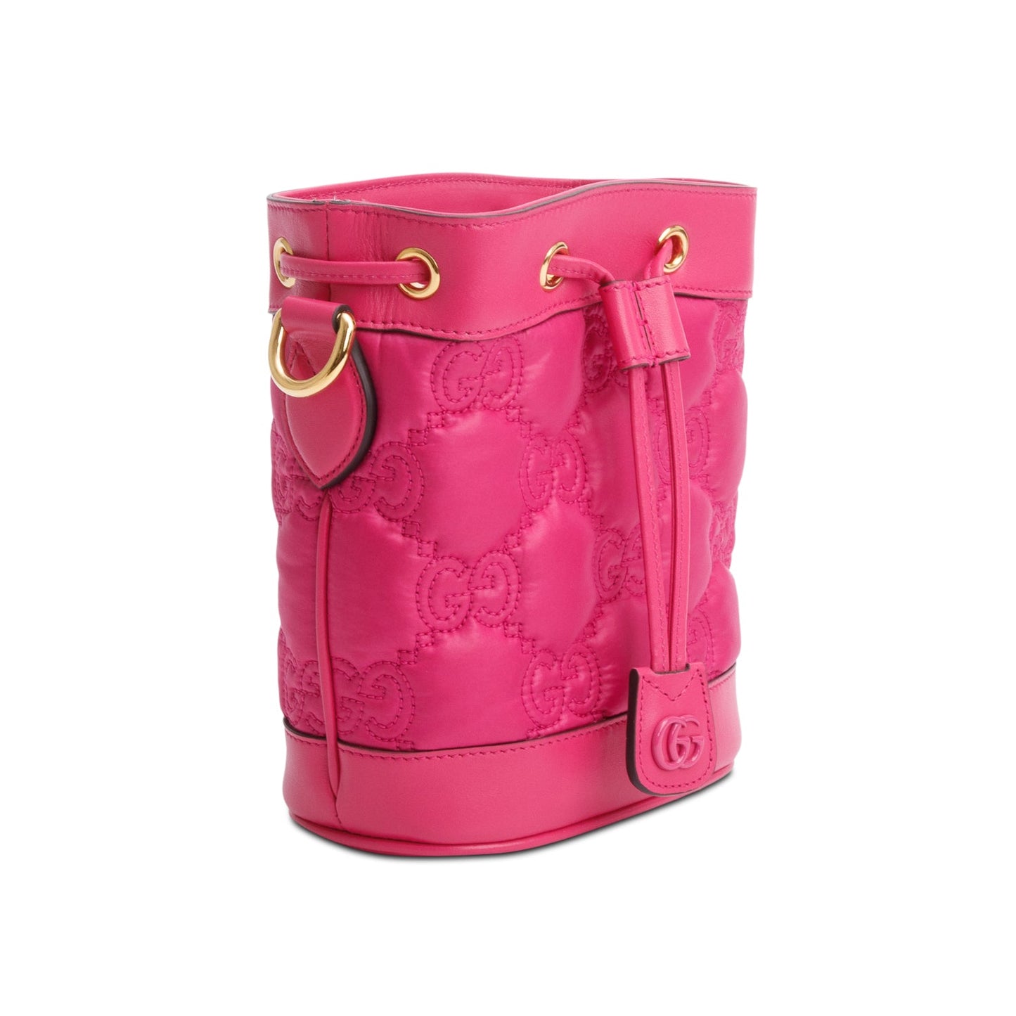 Gucci Pink Nylon Calfskin Enamel GG Bucket Bag