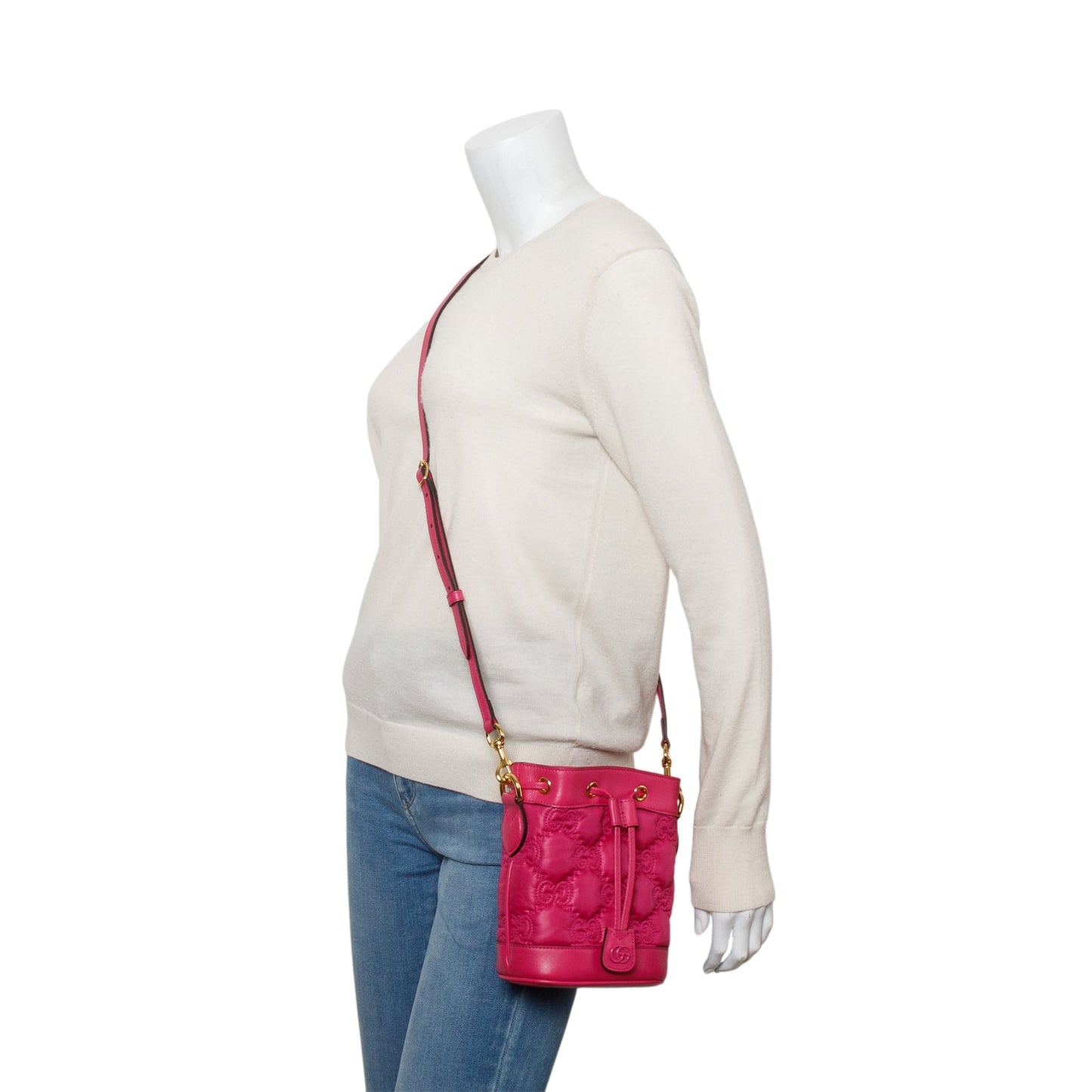 Gucci Pink Nylon Calfskin Enamel GG Bucket Bag