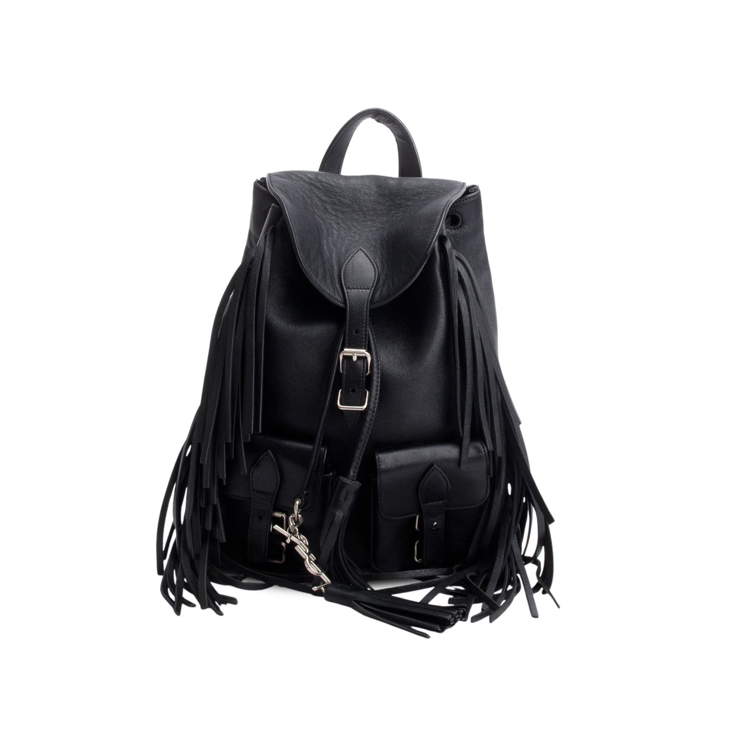 Saint Laurent Black Calfskin Fringe Festival Backpack
