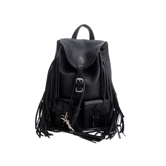 Saint Laurent Black Calfskin Fringe Festival Backpack