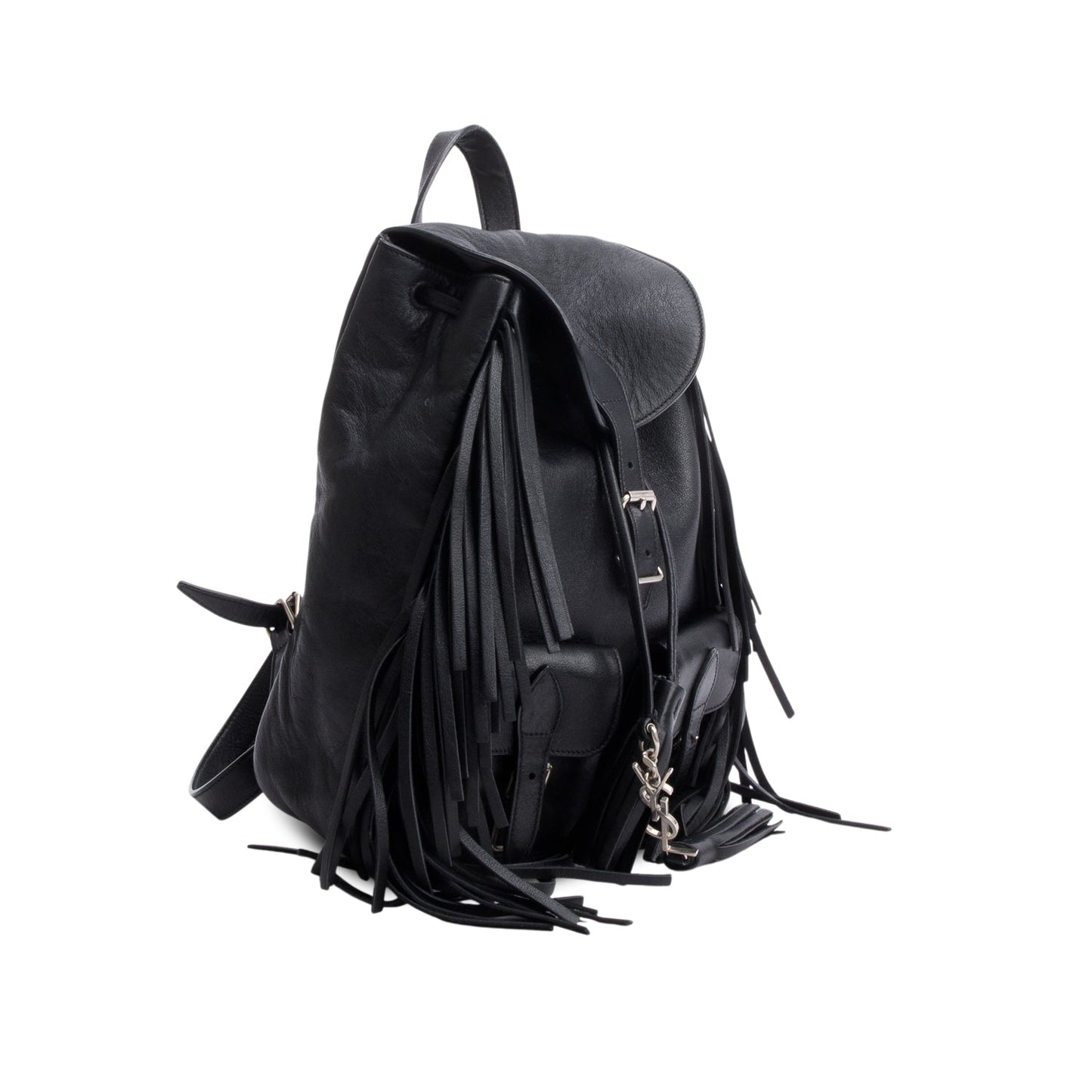 Saint Laurent Black Calfskin Fringe Festival Backpack
