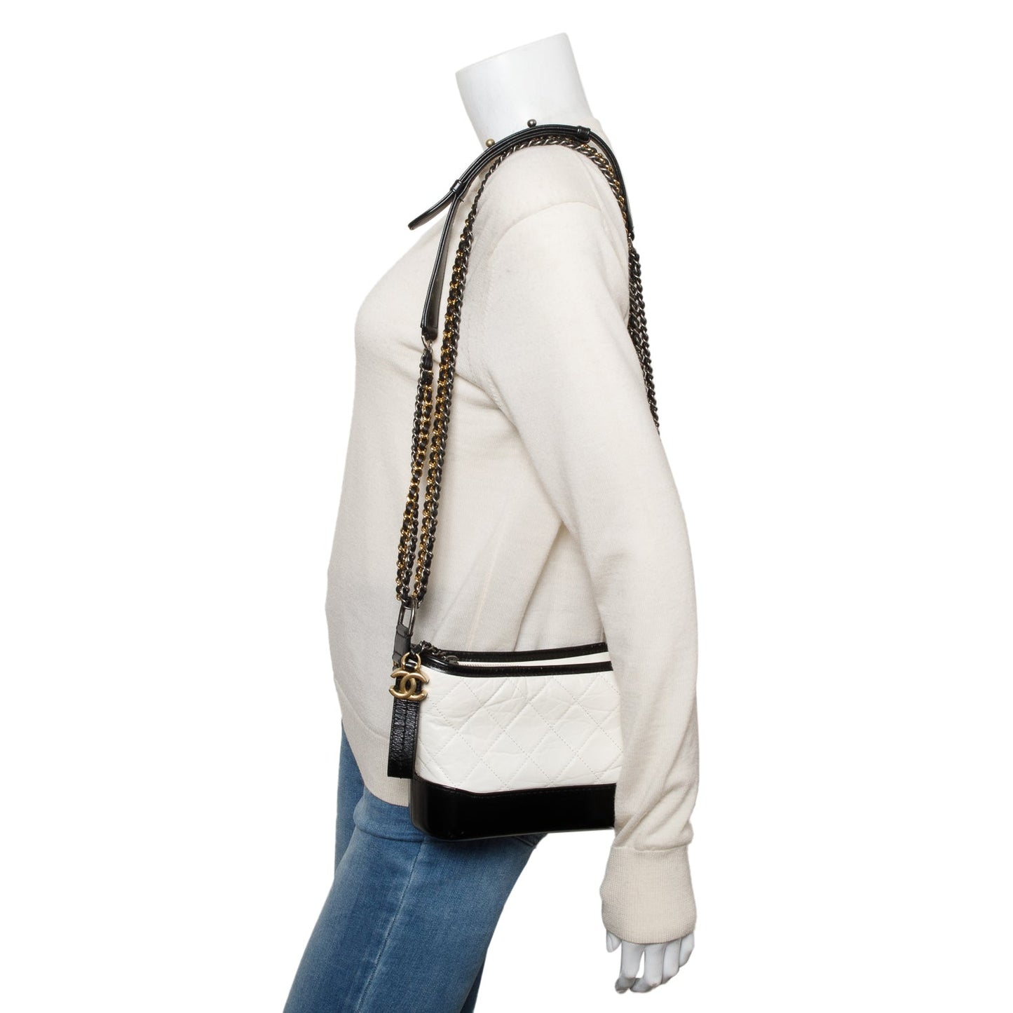 Chanel Black & White Aged Calfskin Leather Small Gabrielle Hobo