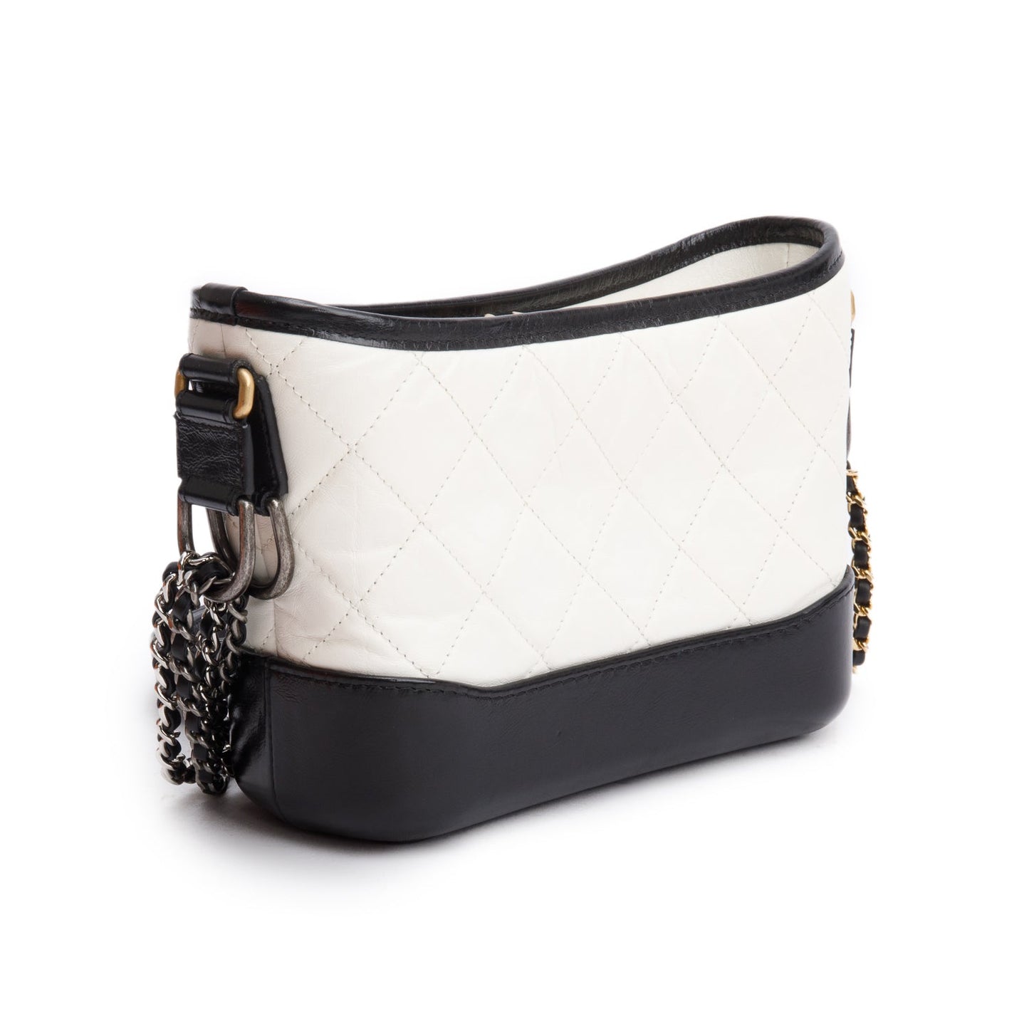 Chanel Black & White Aged Calfskin Leather Small Gabrielle Hobo