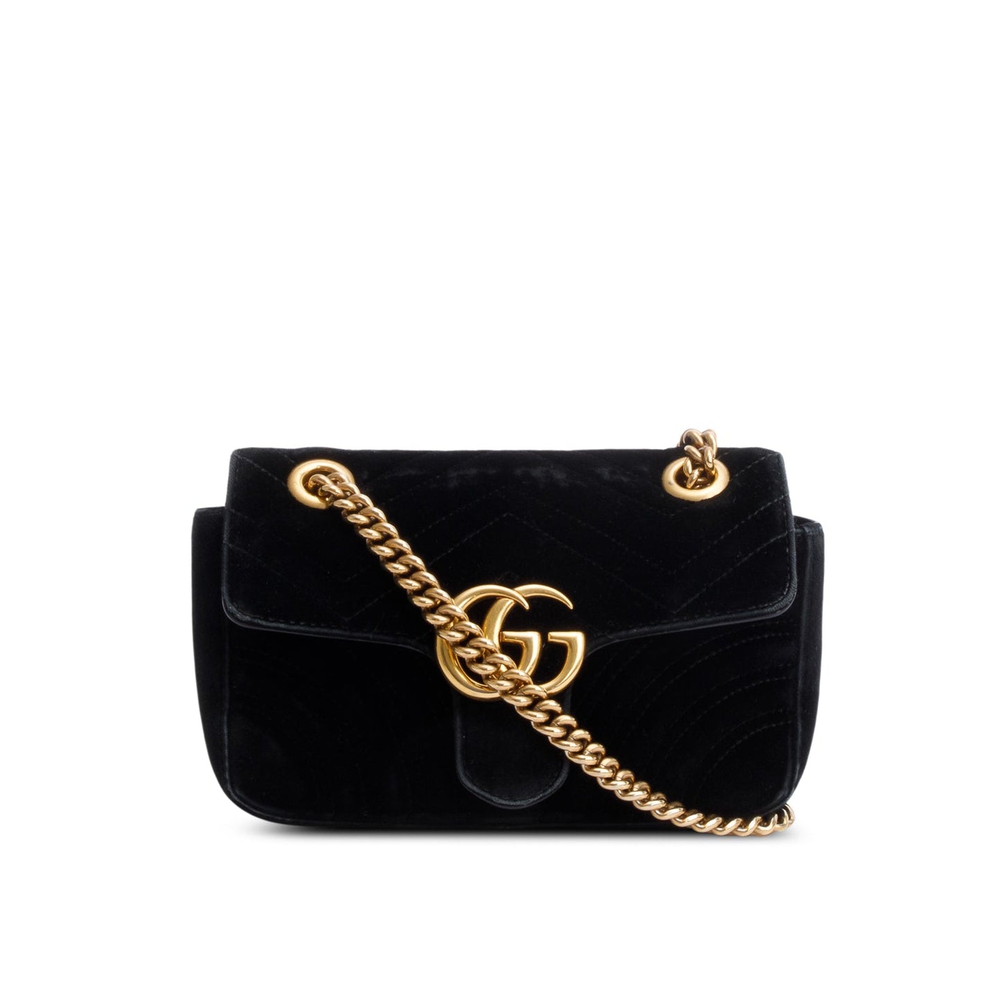 Gucci Black Velvet Matelasse Small GG Marmont Shoulder Bag