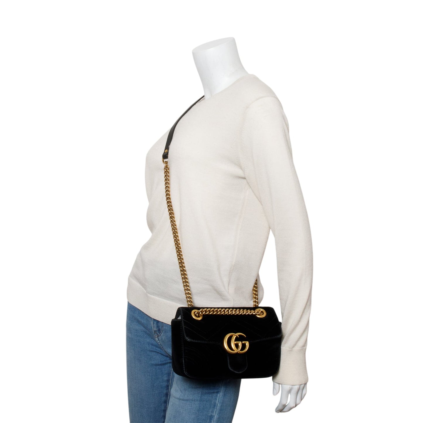 Gucci Black Velvet Matelasse Small GG Marmont Shoulder Bag