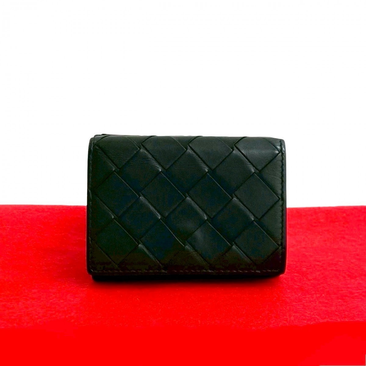 BOTTEGAVENETA Tri-fold wallet leather black INTRECCIATO Women