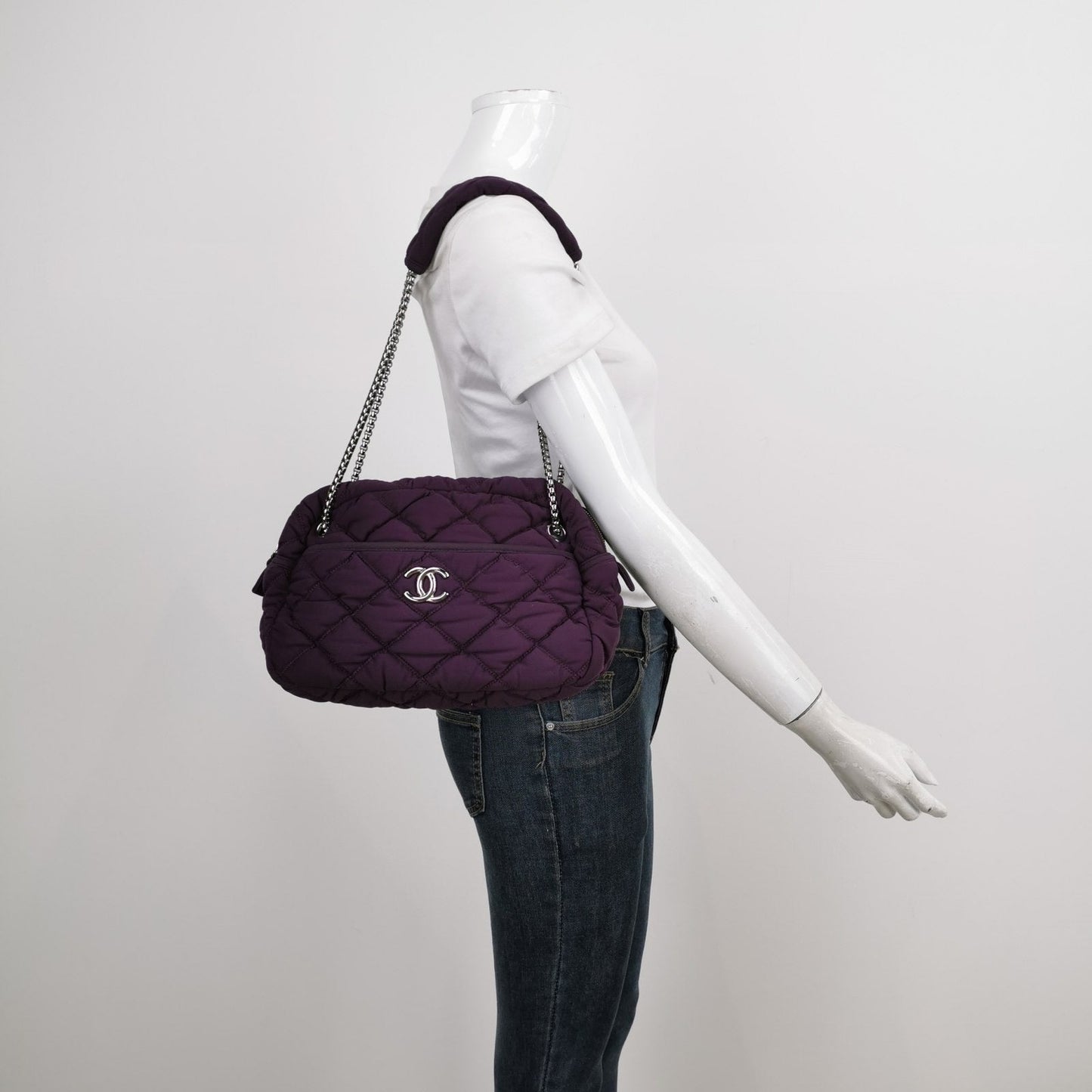 Chanel Nylon Bubble Striped Quilt Accordion Flap Bag Purple