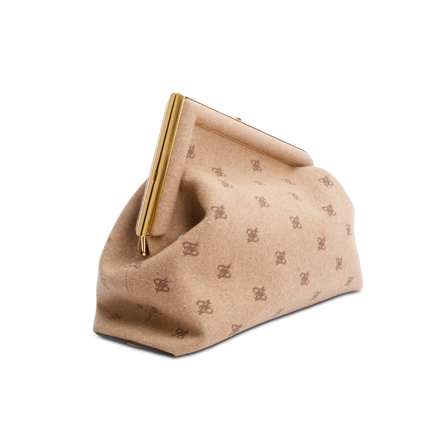 Fendi Beige Flannel Karligraphy Embroidered Medium First Bag