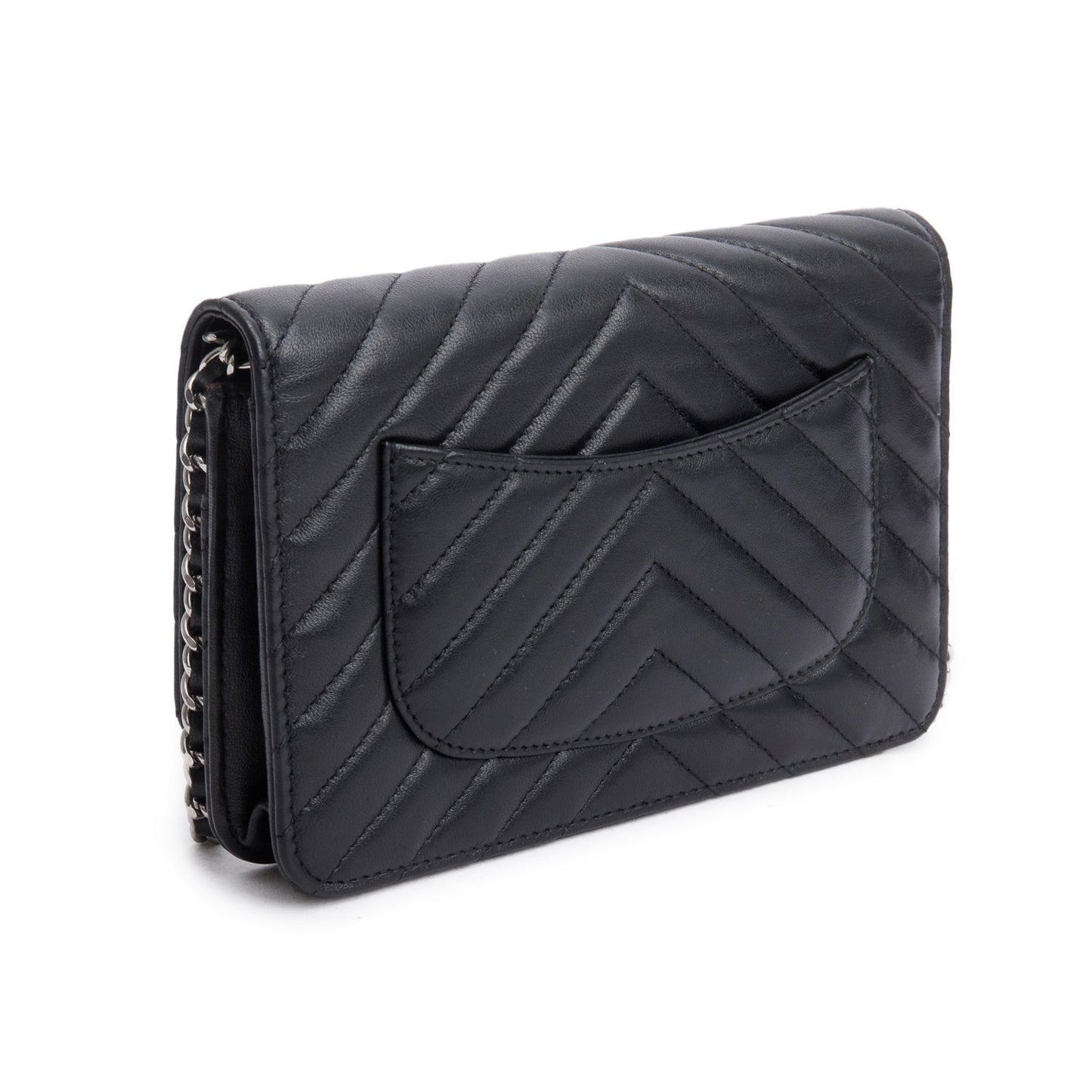 Chanel 2022 Black Chevron Lambskin Wallet on Chain