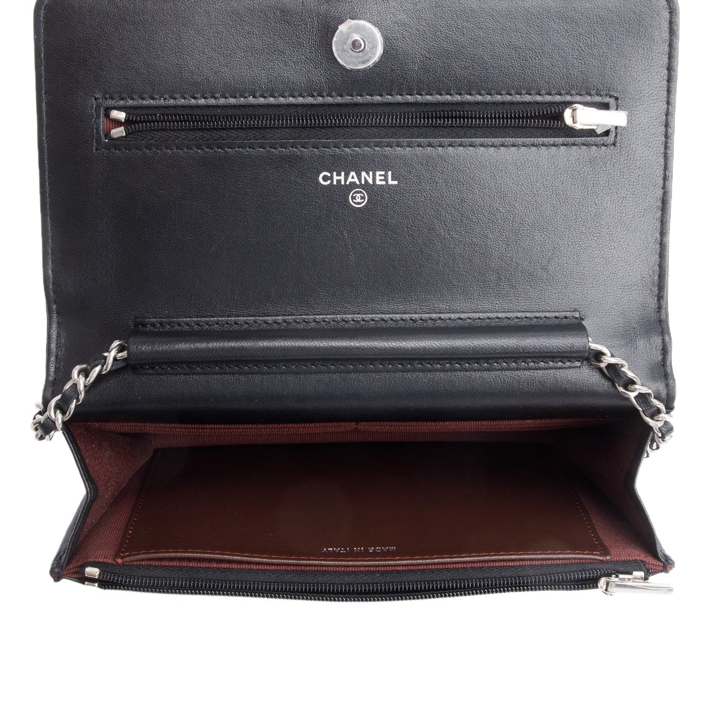 Chanel 2022 Black Chevron Lambskin Wallet on Chain