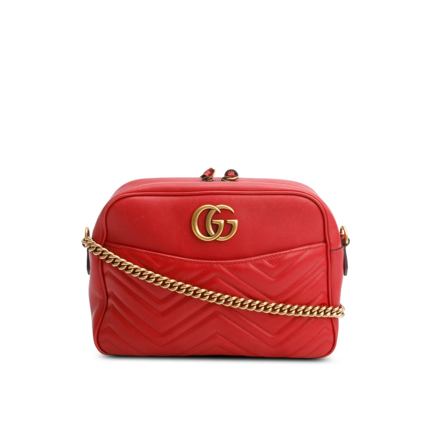 Gucci Red Calfskin Medium GG Marmont Chain Shoulder Bag