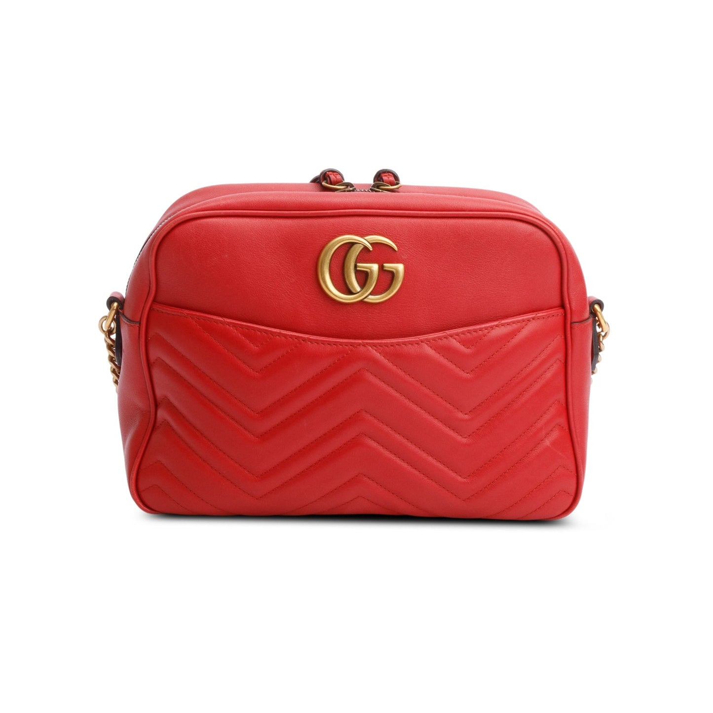 Gucci Red Calfskin Medium GG Marmont Chain Shoulder Bag